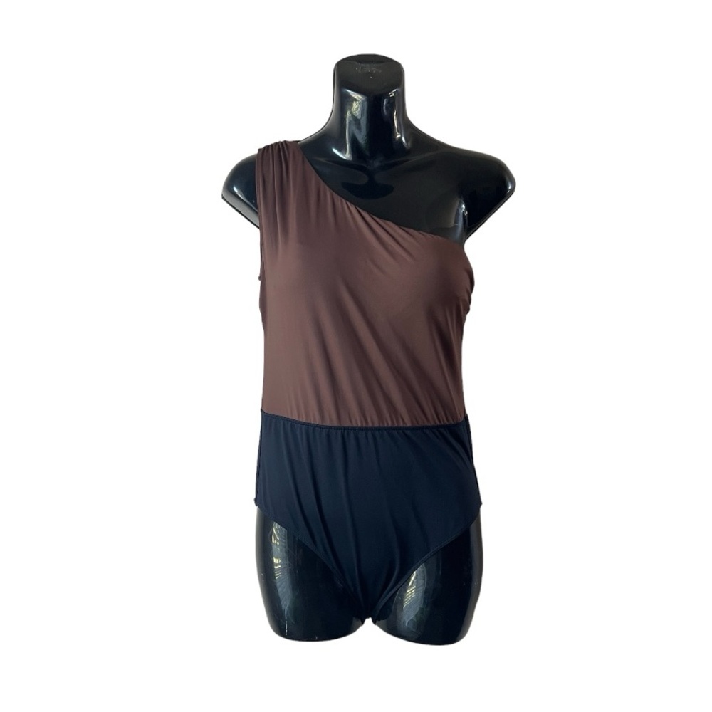 MaxMara One Shoulder Brown/Black One Piece Swimsuit size 10